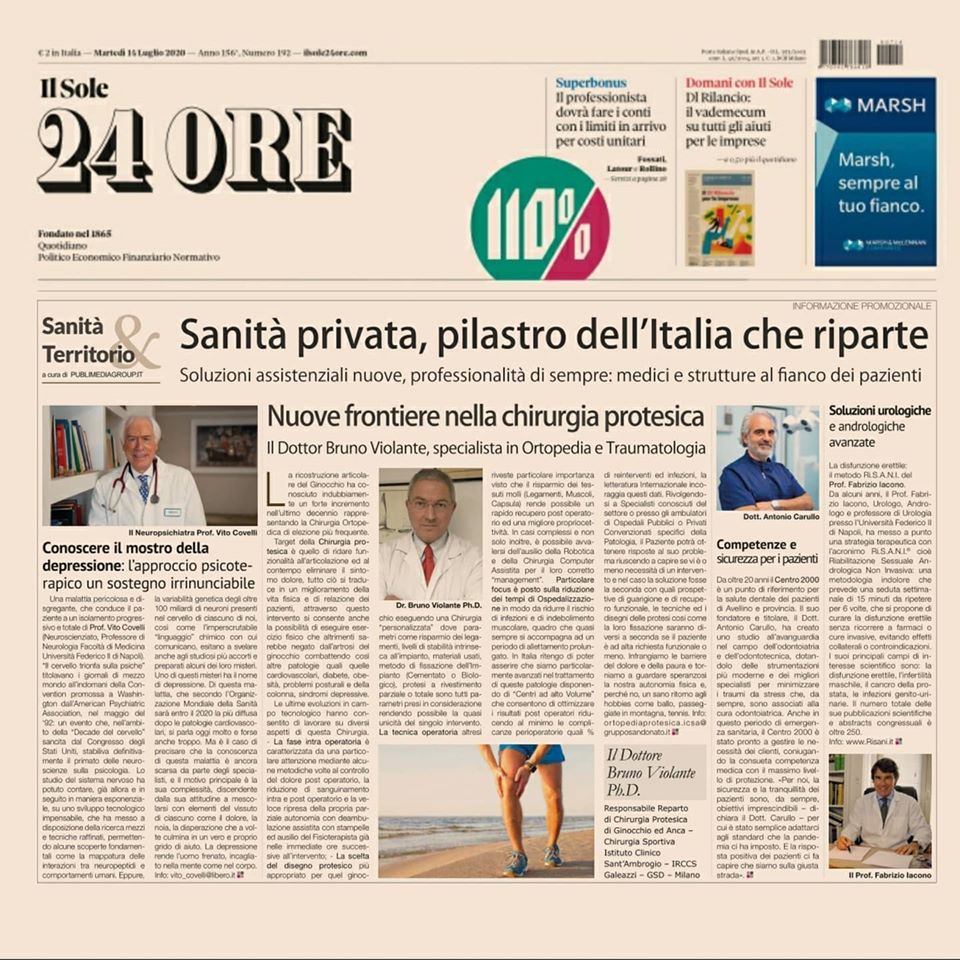 Sole 24 ore Nuove frontiere nella chirurgia protesica - Dr. Violante Ortopedico